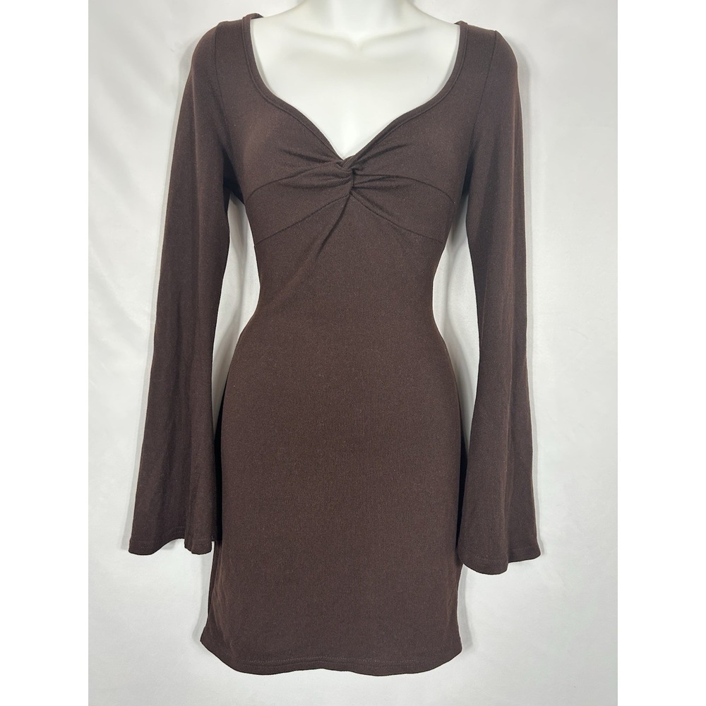 Womens Y2K Bell Sleeve Dress Size M Tall Brown Boho Forest Fairy Grunge‎ Witchy
